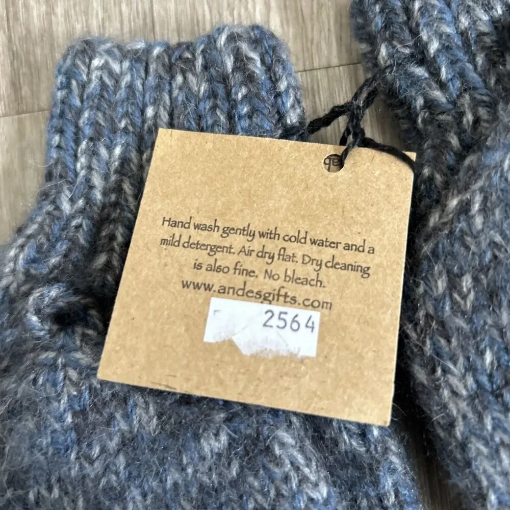 Women's Fingerless Gloves Mittens Blue Wool Blend Andes Gifts Handmade NEW